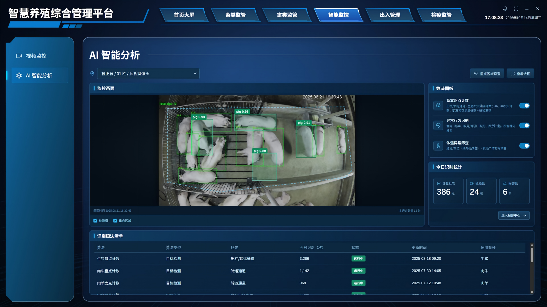 智慧养殖综合管理平台 · AI 智能分析